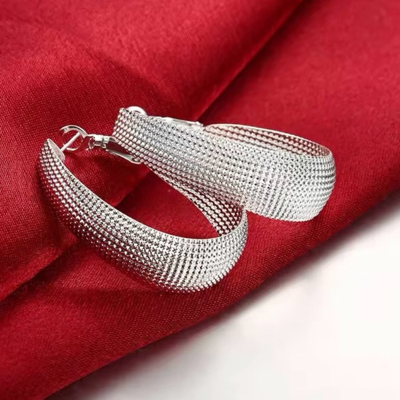 Silver plated Wide Hoop Earring - Picture 1 of 4